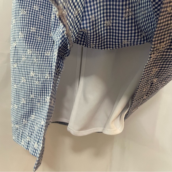 Dressbarn Cotton Blend Blue & White Embroidered Midi Dress - Picture 5 of 12